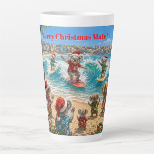 Christmas Koalas Surfing Bondi Beach Mate! Latte Mug