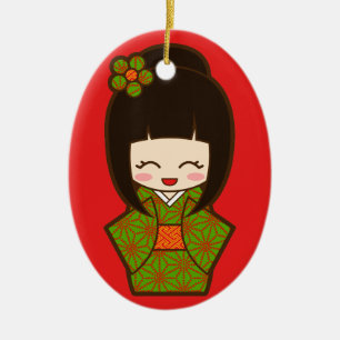 Christmas Kokeshi Ceramic Ornament