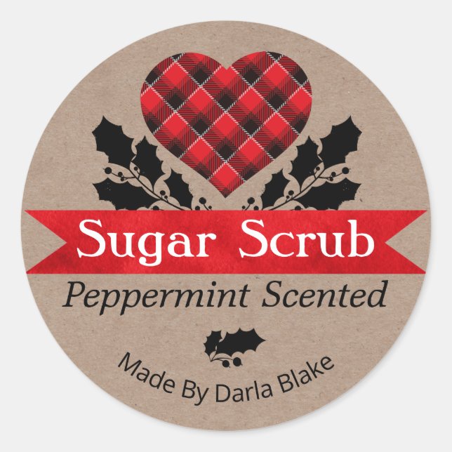 Christmas Kraft Peppermint Plaid Sugar Scrub Label (Front)