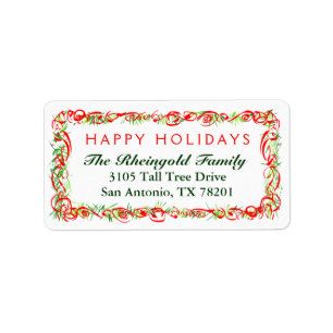 Christmas Label  Happy Holidays Red & Green Border