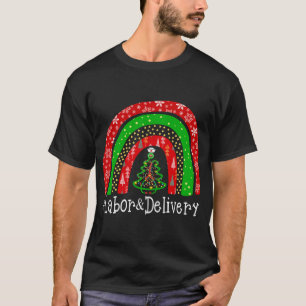 Christmas Labour Delivery Nurse Cute Rainbow Nursi T-Shirt
