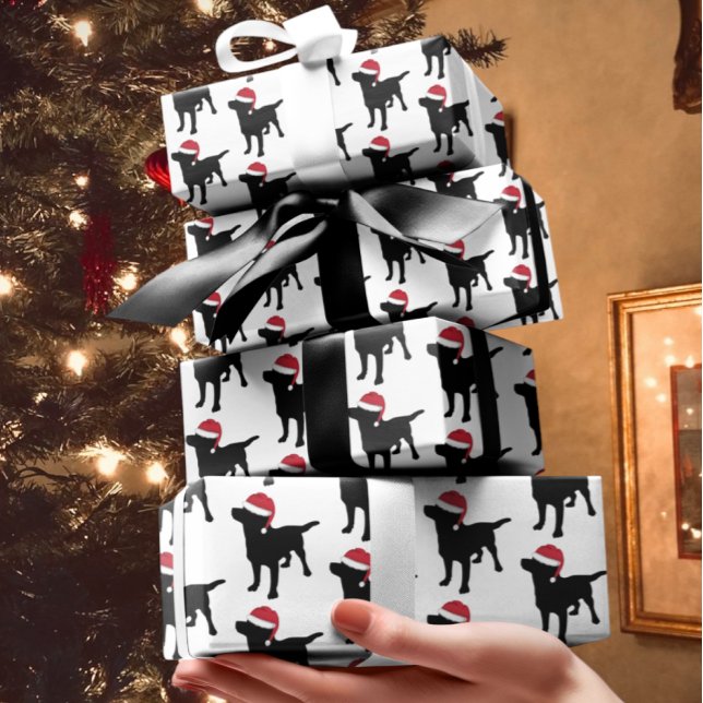 Christmas Labrador Black Dog In Santa Hat Wrapping Paper Sheet (Christmas Labrador Black Dog In Santa Hat Wrapping Paper Sheets from Ricaso. Fun lab retriever )