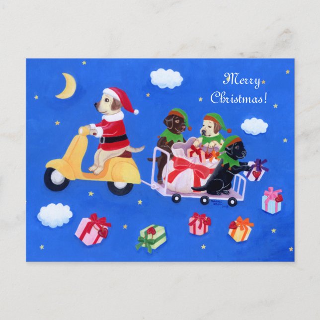 Christmas Labrador Delivery Painting Holiday Postcard (Front)