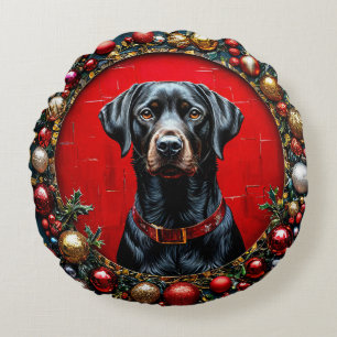 Christmas Labrador dog Round Pillow