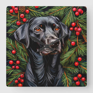 Christmas labrador dog square wall clock