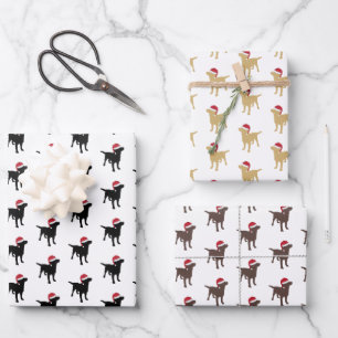 Christmas Labrador Dogs In Santa Hat Wrapping Paper Sheet