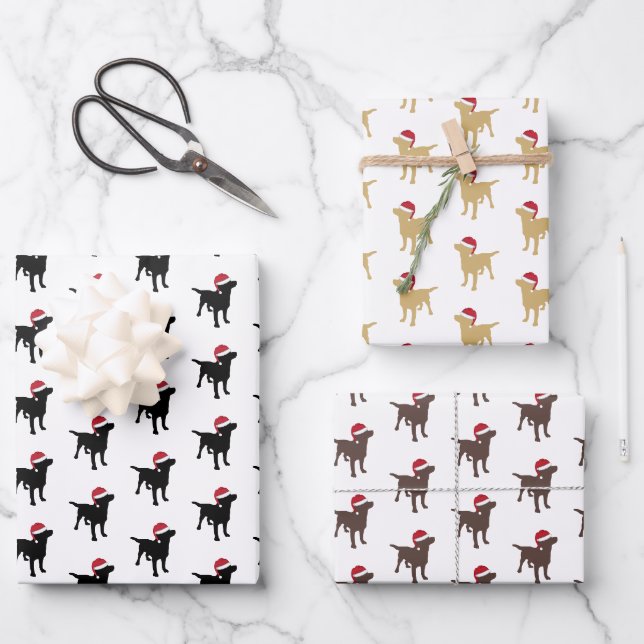 Christmas Labrador Dogs In Santa Hat Wrapping Paper Sheet (Front)