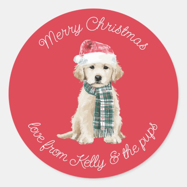 Christmas Labrador Puppy in a Scarf Classic Round Sticker (Front)