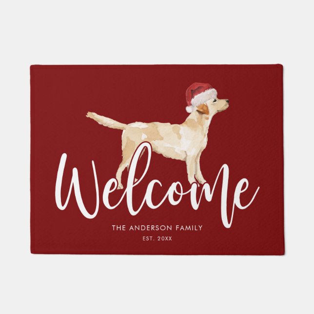 Christmas Labrador Retriever Personalized Red Doormat (Front)
