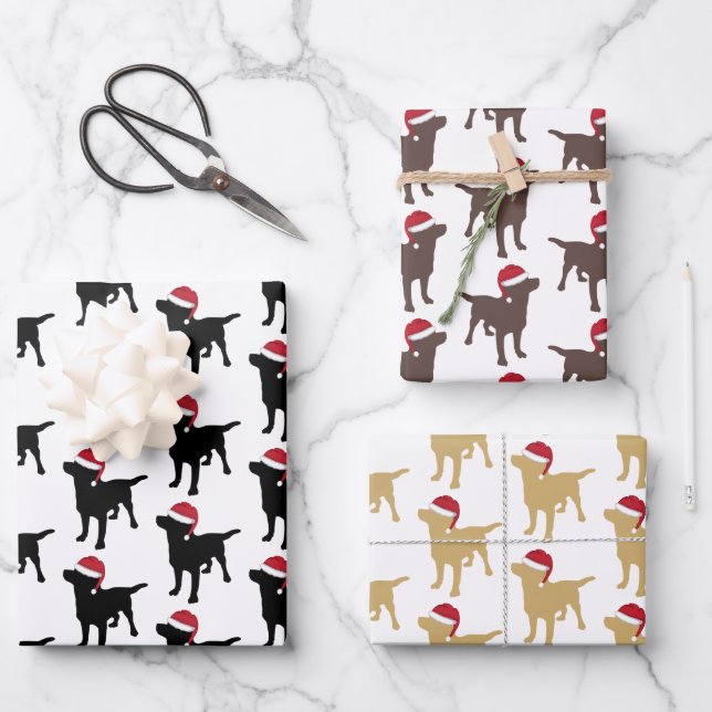 Christmas Labrador Retrievers Dogs In Santa Hats Wrapping Paper Sheet (Front)