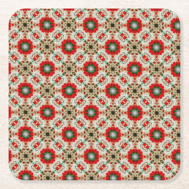 Christmas Lace Pattern Square Paper Coaster (Front)