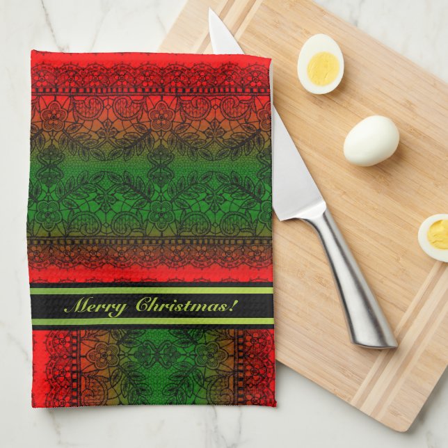 Christmas Lace (Personalized) Kitchen Towel (Quarter Fold)