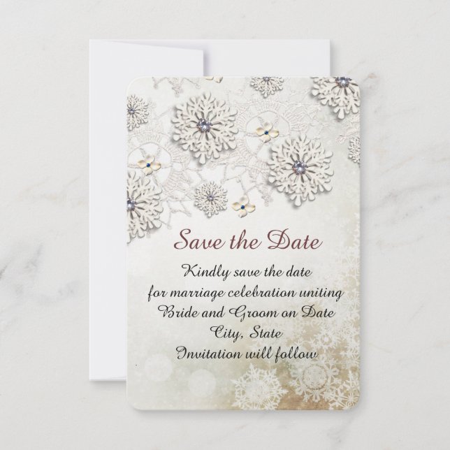 Christmas Lace Snowflakes Save the date (Front)