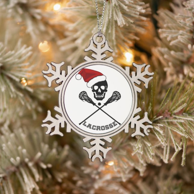 Christmas Lacrosse Sticks Snowflake Pewter Christmas Ornament (Tree)