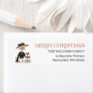 Christmas Lady & Cat Personalized Return Address