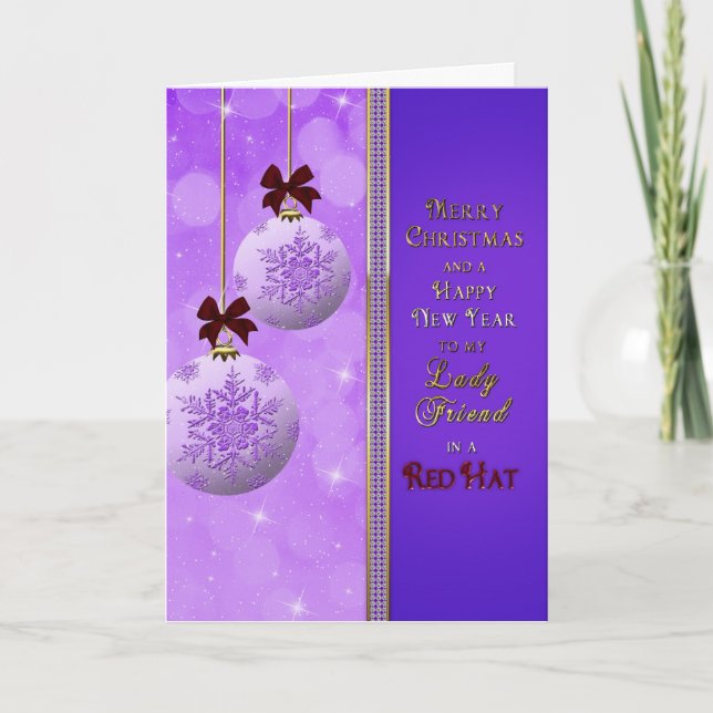 Christmas - Lady in Red Hat Greeting Holiday Card (Front)