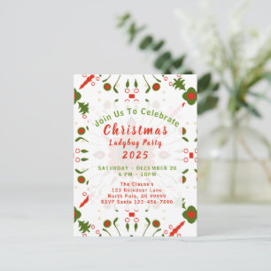 Christmas Ladybug Party Red White Green Postcard