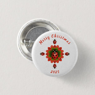 Christmas Ladybug Red Green White Square 1 Inch Round Button