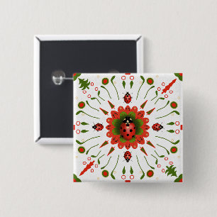 Christmas Ladybug Red White Green Hand-drawn 2 Inch Square Button