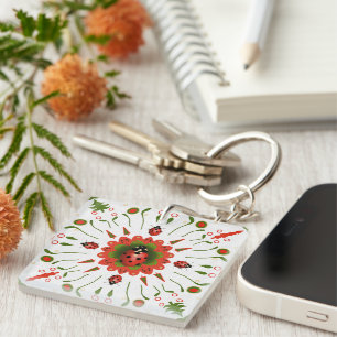 Christmas Ladybug Red White Green Keychain