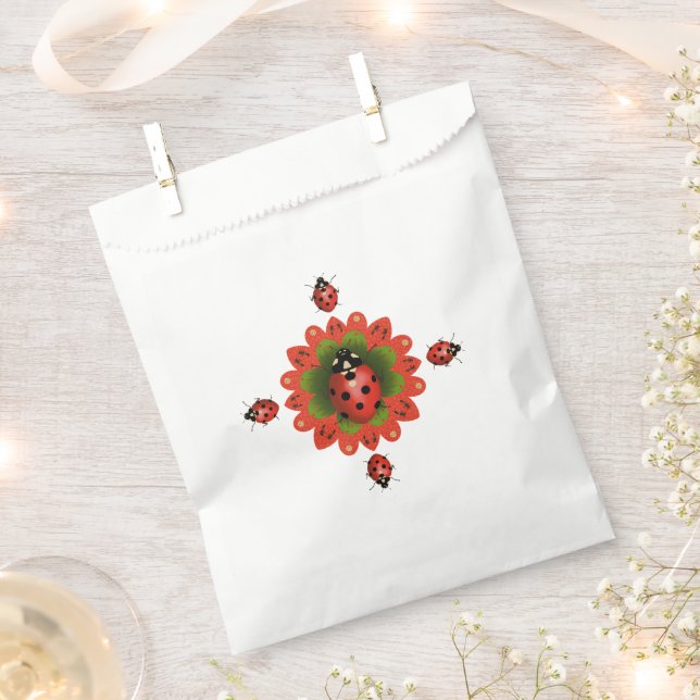 Christmas Ladybug Red White Green Paper Favour Bag (Clipped)