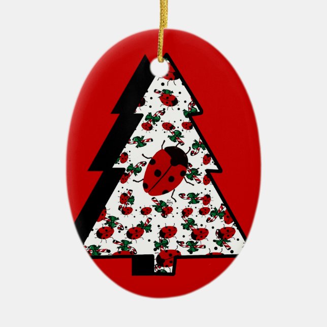 CHRISTMAS LADYBUGS CERAMIC ORNAMENT (Front)