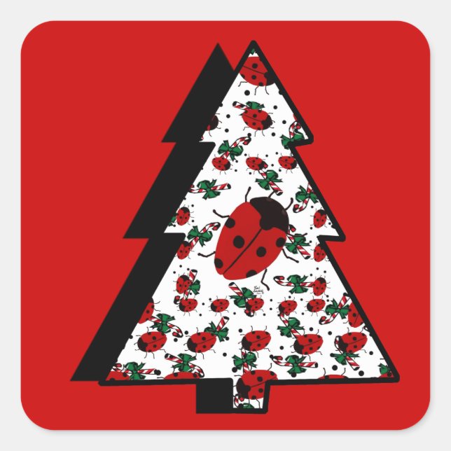 CHRISTMAS LADYBUGS SQUARE STICKER (Front)