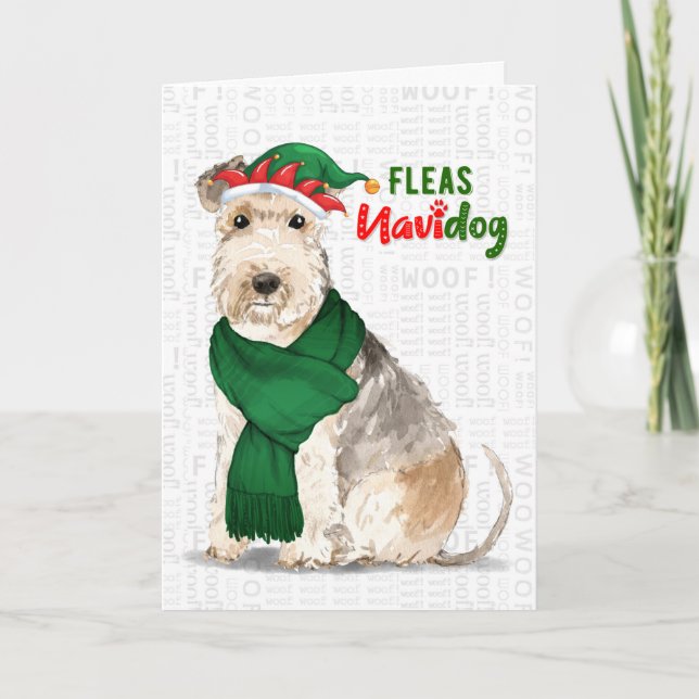 Christmas Lakeland Terrier Fleas NaviDOG Holiday Card (Front)