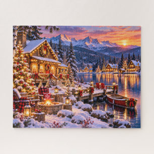 Christmas Lakeside Cabin Jigsaw Puzzle