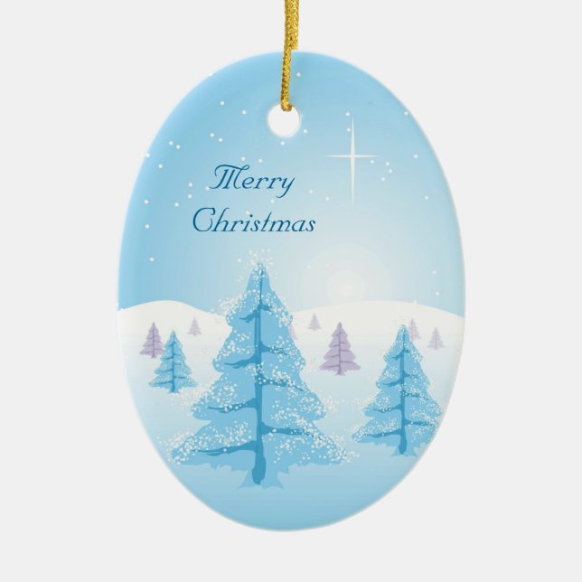 Christmas Landscape Ceramic Ornament (Front)