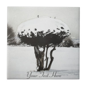 Christmas landscape snow scene original art tile