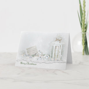 Christmas lantern and music in sparkling snow holiday card