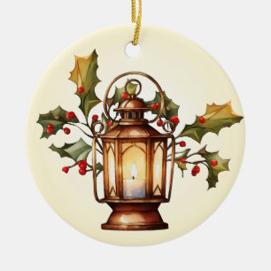 Christmas lantern ceramic ornament