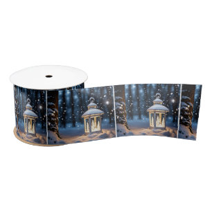 Christmas Lantern In Snow Satin Ribbon
