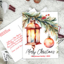 Christmas Lantern Pine Branch and Holly Berries 