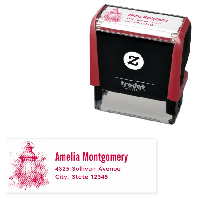 Christmas Lantern Poinsettia and Pine Address Self-inking Stamp (In Situ)