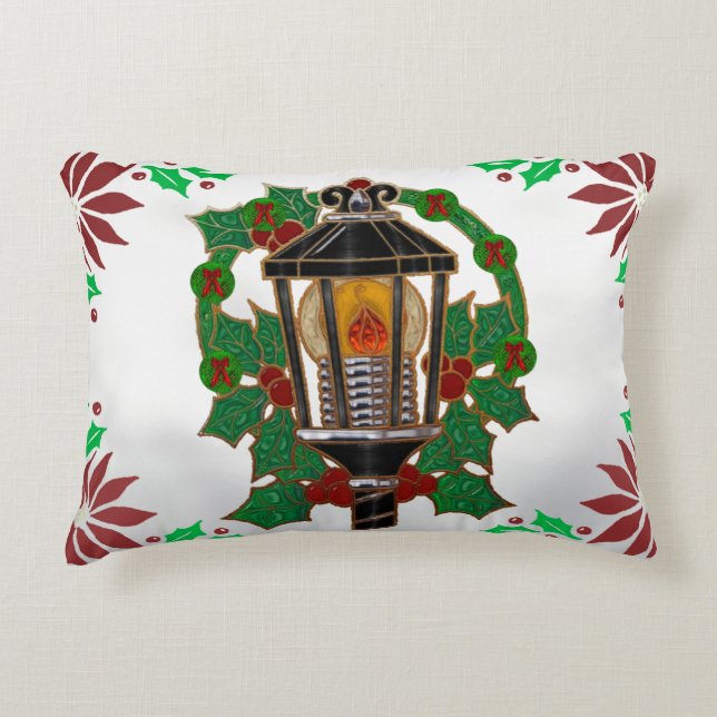 Christmas Lantern Stain Glass Art Deco Accent Pillow (Front)