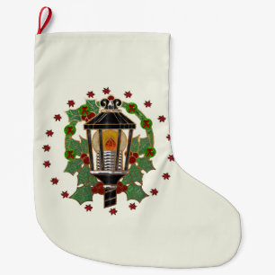Christmas Lantern Stain Glass Art Deco Large Christmas Stocking