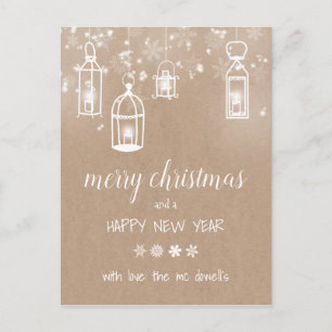 christmas lanterns kraft winter announcement postcard