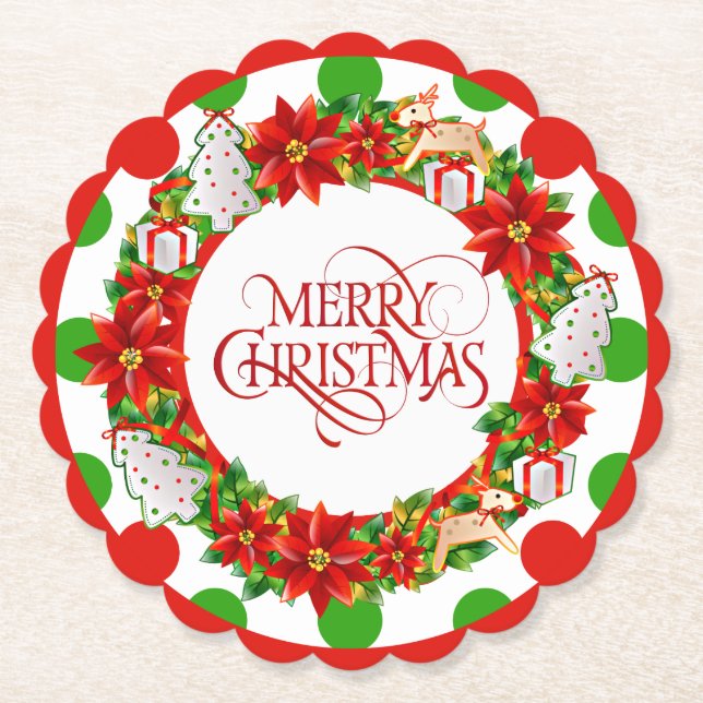 Christmas Large Polka Dot Pattern Paper Coaster (Front)