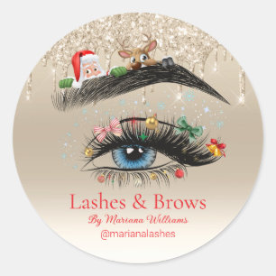 christmas lashes and brows beauty holiday golden  classic round sticker