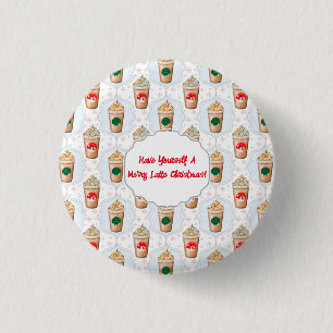 Christmas Latte Ogee Snowflake Pattern  1 Inch Round Button