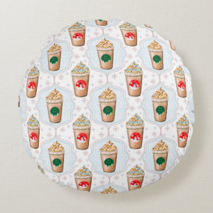 Christmas Latte Ogee Snowflake Pattern Round Pillow