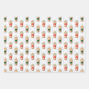Christmas Latte Ogee Snowflake Pattern Wrapping Paper Sheet