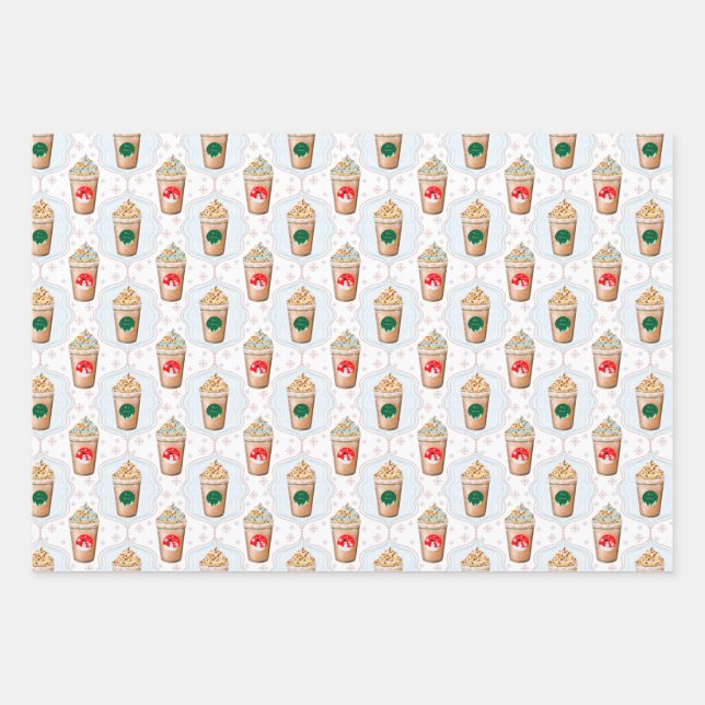 Christmas Latte Ogee Snowflake Pattern Wrapping Paper Sheet (Front)