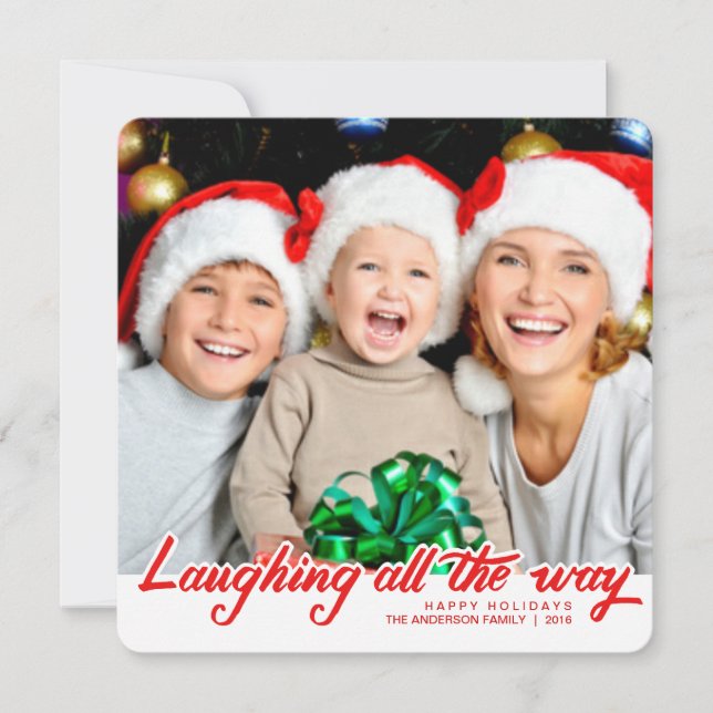 Christmas Laughing Hand Script Full-Bleed Photo Holiday Card (Front)