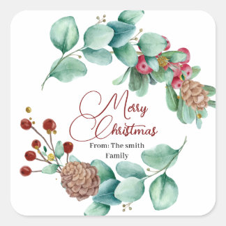 Christmas Leaves and Holi wreath with pinecone Square Sticker