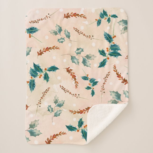 Christmas Leaves Boho Pattern Sherpa Blanket (Front)