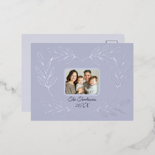 Christmas Leaves Family Photo Personalized Script Foil Holiday Postcard