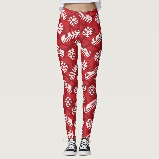 Christmas Leaves Snowflake pattern Leggings (Front)